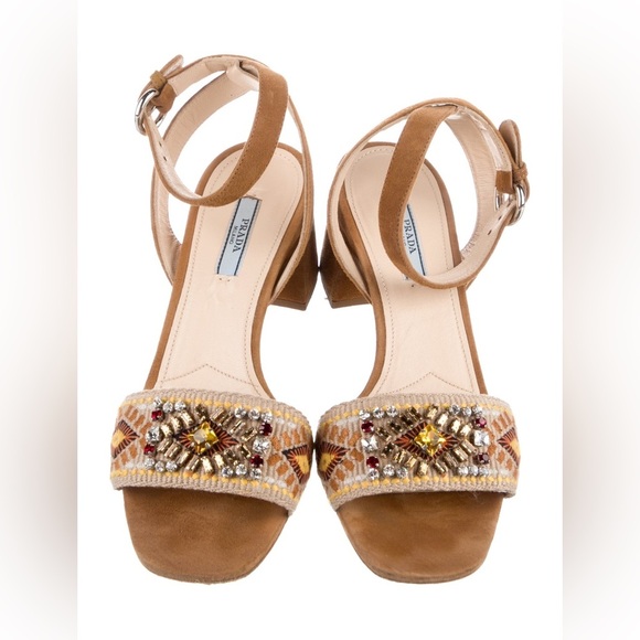 PRADA
Embellished Embroidered Block-Heel Leather Sandals - Picture 3 of 4